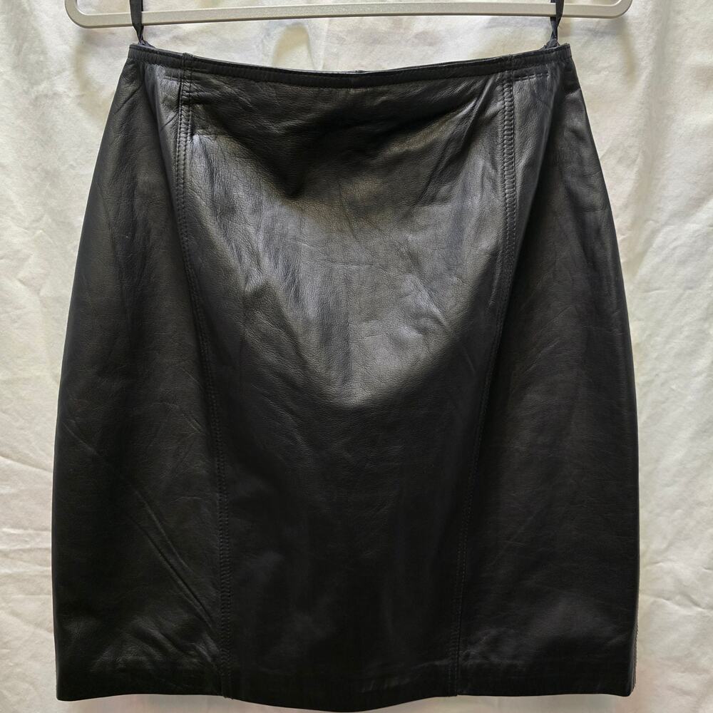 Vintage B.T. limited black genuine leather‎ high rise mini skirt size 12